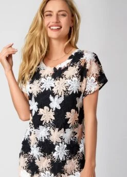 Lace V Neck Short Sleeve T Shirt