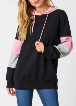 Contrast Long Sleeve Drawstring Detail Hoodie -Modlily Shop 273636 P 16285121756114