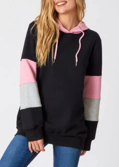 Contrast Long Sleeve Drawstring Detail Hoodie -Modlily Shop 273636 P 16285121756693