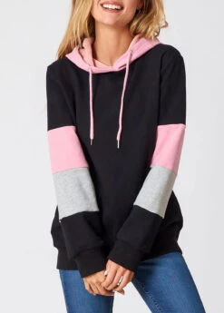 Contrast Long Sleeve Drawstring Detail Hoodie -Modlily Shop 273636 P 16285121757735