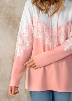 Contrast Lace Stitching Drawstring Detail Hoodie -Modlily Shop 273670 P 16261634744004