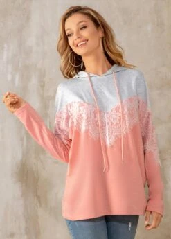 Contrast Lace Stitching Drawstring Detail Hoodie -Modlily Shop 273670 P 16261634746502