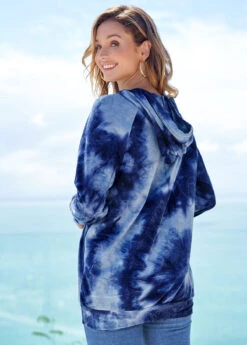Kangaroo Pocket Drawstring Detail Tie Dye Print Hoodie -Modlily Shop 274588 P 16279839626001