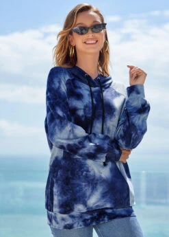 Kangaroo Pocket Drawstring Detail Tie Dye Print Hoodie -Modlily Shop 274588 P 16279839627134