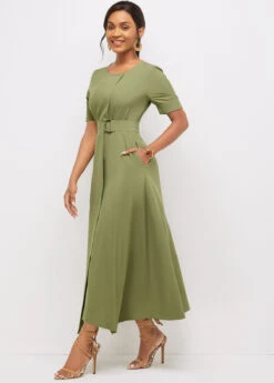 Round Neck Asymmetric Hem Solid Dress -Modlily Shop 274964 P 16242459773242