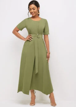 Round Neck Asymmetric Hem Solid Dress -Modlily Shop 274964 P 16242459779490