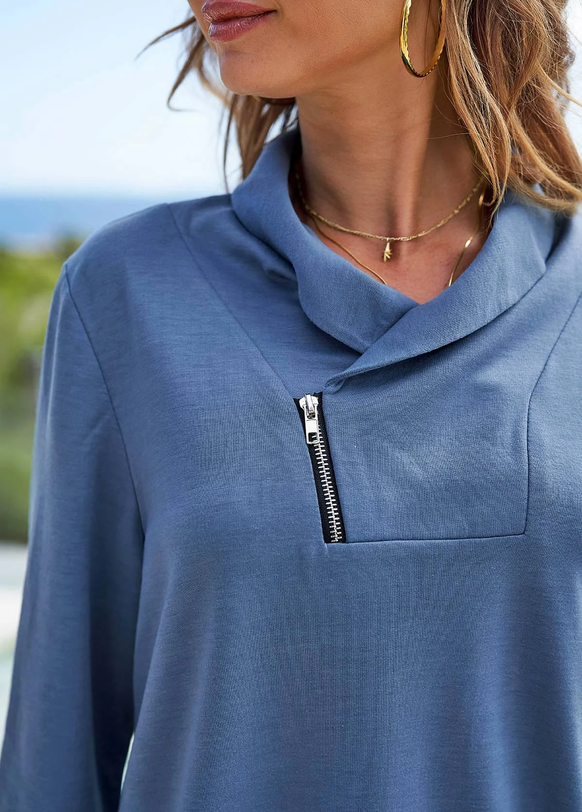 Turndown Collar Zipper Detail Long Sleeve Sweatshirt 7 Turndown Collar Zipper Detail Long Sleeve Sweatshirt - Image 5