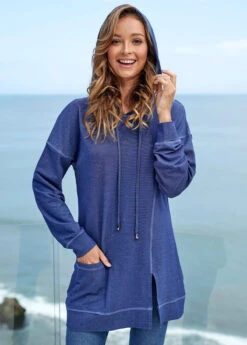 Solid Long Sleeve Pocket Drawstring Detail Hoodie -Modlily Shop 275174 P 16279896685833