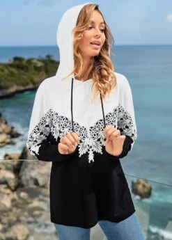 Lace Stitching Color Block Long Sleeve Hoodie -Modlily Shop 275805 P 16282122420922