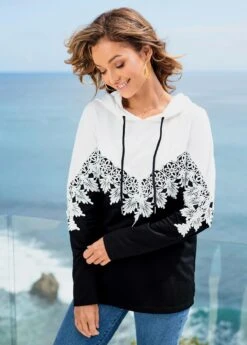 Lace Stitching Color Block Long Sleeve Hoodie -Modlily Shop 275805 P 16282122424673