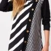 Decorative Button Stripe Print Long Sleeve T Shirt -Modlily Shop 275965 P 16285945602700