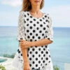 Lace Stitching Polka Dot 3/4 Sleeve T Shirt -Modlily Shop 276083 P 16268500132560
