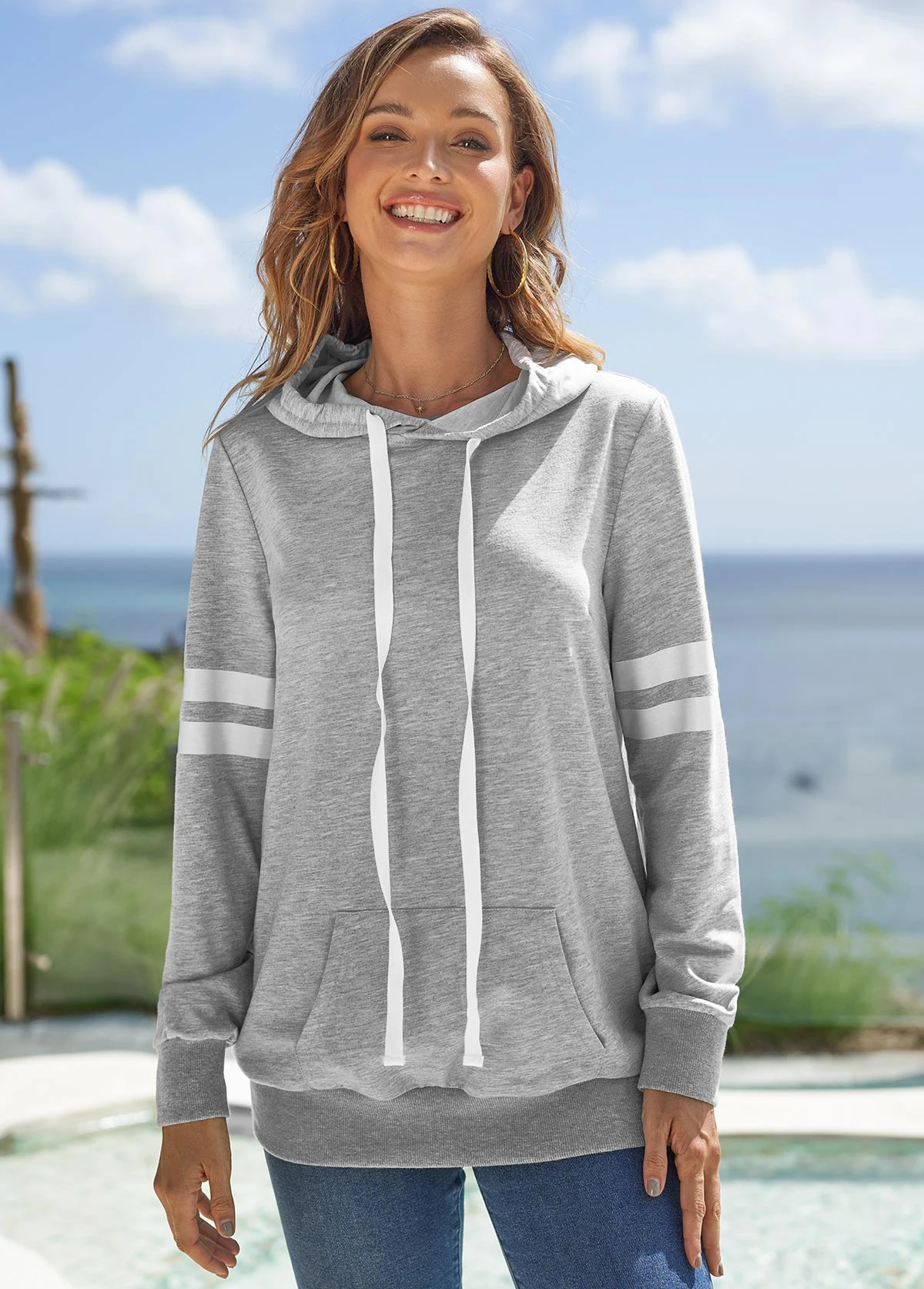 Long Sleeve Striped Letter Print Hoodie 3 Long Sleeve Striped Letter Print Hoodie