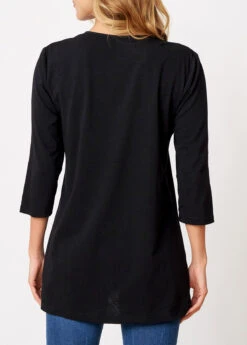 Chevron Print Round Neck 3/4 Sleeve T Shirt -Modlily Shop 276264 P 16282233252241