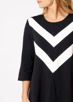 Chevron Print Round Neck 3/4 Sleeve T Shirt -Modlily Shop 276264 P 16282233256884