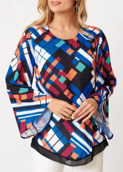 Geometric Print Long Sleeve Round Neck T Shirt -Modlily Shop 276309 P 16282276462472