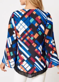 Geometric Print Long Sleeve Round Neck T Shirt -Modlily Shop 276309 P 16282276464301