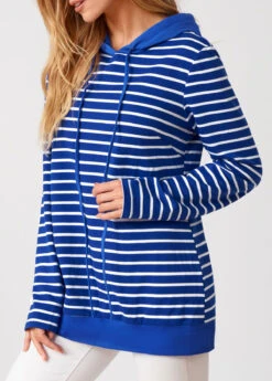 Long Sleeve Striped Drawstring Detail Hoodie -Modlily Shop 276591 P 16285109101082