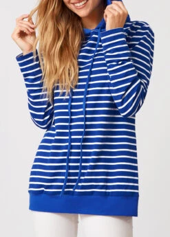 Long Sleeve Striped Drawstring Detail Hoodie -Modlily Shop 276591 P 16285109108303