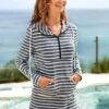 Quarter Zip Striped Long Sleeve Hoodie -Modlily Shop 276605 P 16282121412040