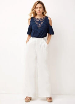 Lace Stitching Cold Shoulder Cross Strap T Shirt -Modlily Shop 276846 P 16279552844826