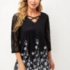Lace Stitching Asymmetric Hem Black T Shirt -Modlily Shop 277431 P 16277200319570