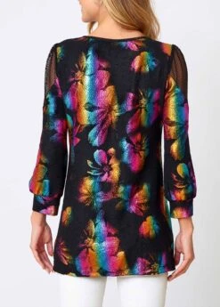 Fishnet Panel Colorful Round Neck Sweatshirt -Modlily Shop 277471 P 16288237086271