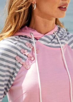 Kangaroo Pocket Striped Long Sleeve Hoodie -Modlily Shop 278360 P 16282522580713