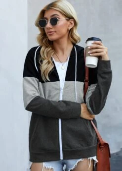 Contrast Drawstring Detail Zipper Closure Hoodie 9 Contrast Drawstring Detail Zipper Closure Hoodie -Modlily Shop 279247 P 1625816496928