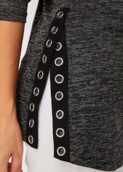 Quarter Zip Long Sleeve V Neck Eyelet Sweatshirt -Modlily Shop 279313 P 16290798003155