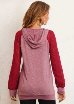 Kangaroo Pocket Lace Stitching Drawstring Hoodie -Modlily Shop 279383 P 16303125362004