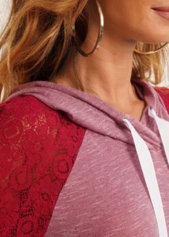 Kangaroo Pocket Lace Stitching Drawstring Hoodie -Modlily Shop 279383 P 16303125366303