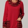 Christmas Plaid Long Sleeve Red Pocket Sweatshirt