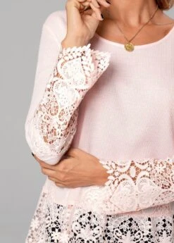 Lace Stitching Round Neck Long Sleeve Valentines T Shirt -Modlily Shop 279697 P 16293735623705