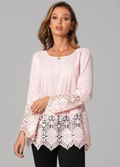 Lace Stitching Round Neck Long Sleeve Valentines T Shirt -Modlily Shop 279697 P 16293735623913