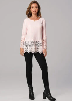 Lace Stitching Round Neck Long Sleeve Valentines T Shirt -Modlily Shop 279697 P 16293735626344