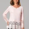 Lace Stitching Round Neck Long Sleeve Valentines T Shirt