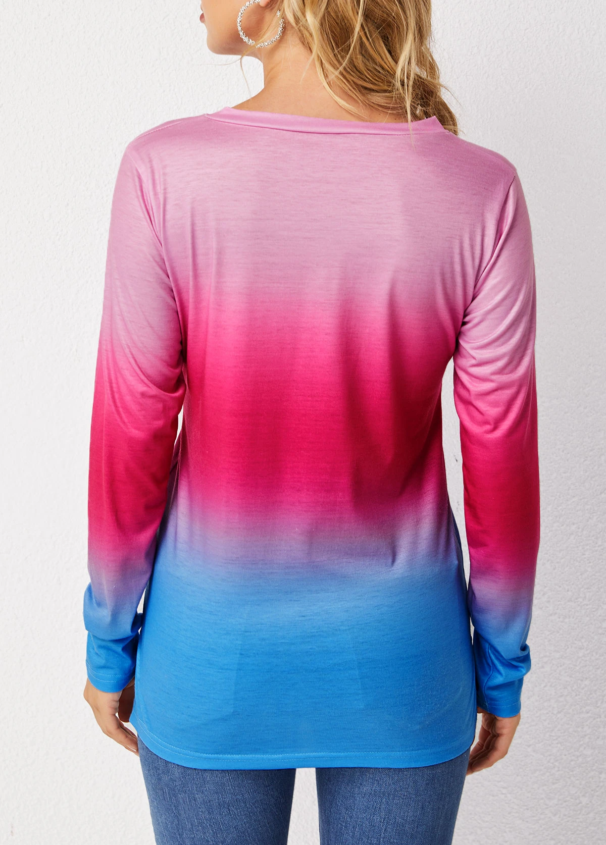 Ombre Long Sleeve V Neck T Shirt 4 Ombre Long Sleeve V Neck T Shirt - Image 2