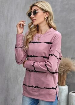 Long Sleeve Striped Round Neck Sweatshirt -Modlily Shop 281569 P 1628244984005