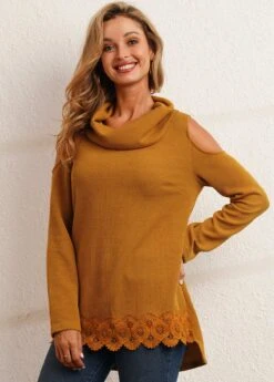 Ginger Lace Patchwork Long Sleeve Cowl Neck Sweatshirt -Modlily Shop 282183 P 16363656124192