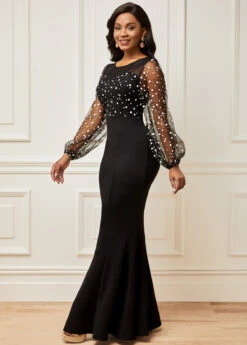 Long Sleeve Round Neck Mesh Stitching Dress -Modlily Shop 282592 P 16339287216512