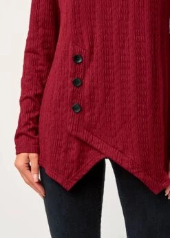 Wine Red Asymmetric Hem Long Sleeve Valentines Sweatshirt -Modlily Shop 283013 P 16329649263663