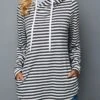 Decorative Button Stripe Print Long Sleeve Hoodie -Modlily Shop 283137 P 16298621944400