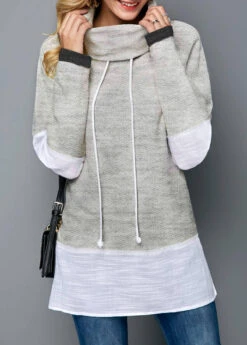 Faux Two Piece Turtleneck Contrast Sweatshirt