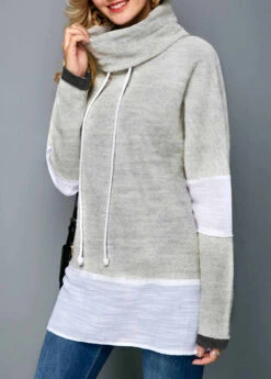 Faux Two Piece Turtleneck Contrast Sweatshirt -Modlily Shop 283144 P 16339470157893