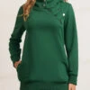 Zipper Detail Dark Green Long Sleeve Hoodie -Modlily Shop 283761 P 16345543212310