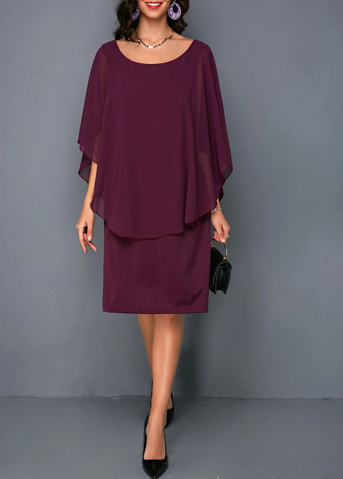 Faux Two Piece Solid 3/4 Sleeve Round Neck Dress 5 Faux Two Piece Solid 3/4 Sleeve Round Neck Dress - Image 3