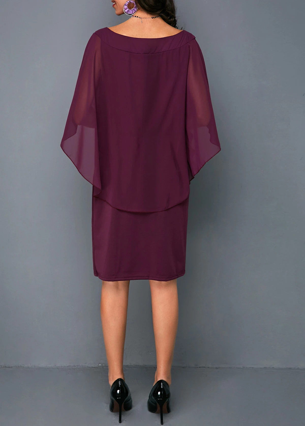 Faux Two Piece Solid 3/4 Sleeve Round Neck Dress 4 Faux Two Piece Solid 3/4 Sleeve Round Neck Dress - Image 2