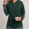Plaid Long Sleeve Green Faux Two Piece Hoodie -Modlily Shop 284458 P 16345516492760
