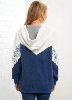 Lace Stitching Drawstring Detail Color Block Hoodie -Modlily Shop 285234 P 16375594120881